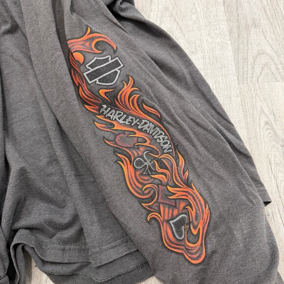 Vintage Harley Davidson Shirt Men's Large Gray Flame Sleeves y2k Biker Grunge - Picture 6 of 9